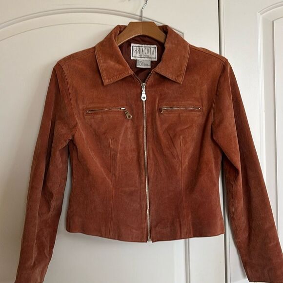 Vintage Rust Leather Suede bomber coat jacket women’s size large - Picture 2 of 10